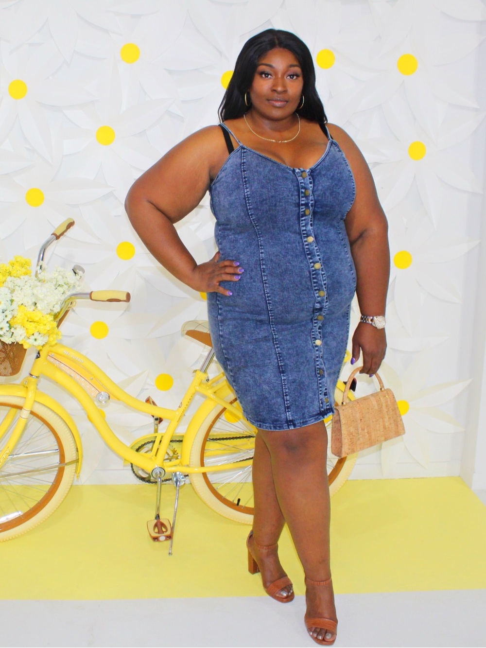 Plus-Size Dark Blue Denim Button-Front Midi Dress